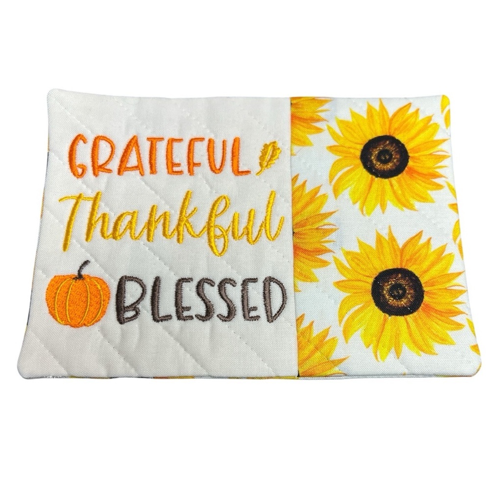 Hand Crafted Mug Rug Coaster Embroidered Cotton Fabric Padded Absorbs Liquid